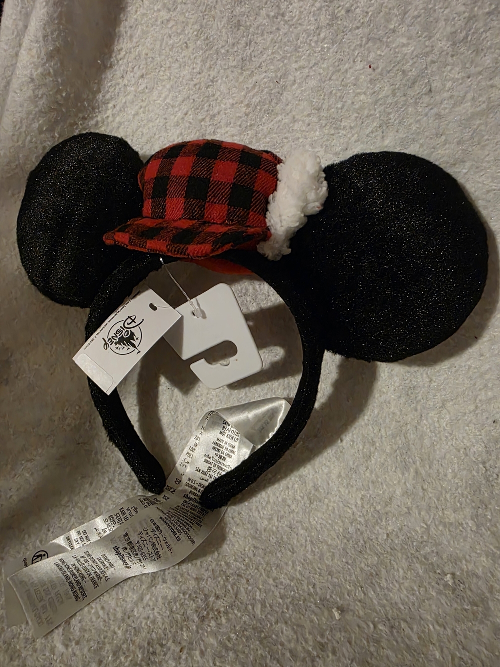 Disney Parks Black Mickey Ears Headband with Red Plaid Hat